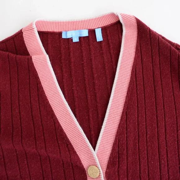 Draper James Maroon Pink 4% Cashmere 20% Wool Gold Button Up Cardigan Sweater S - Picture 10 of 10